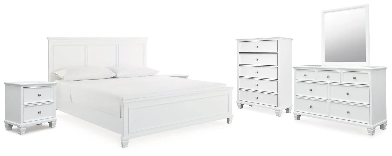 Fortman King Panel Bed with Mirrored Dresser, Chest and 2 Nightstands