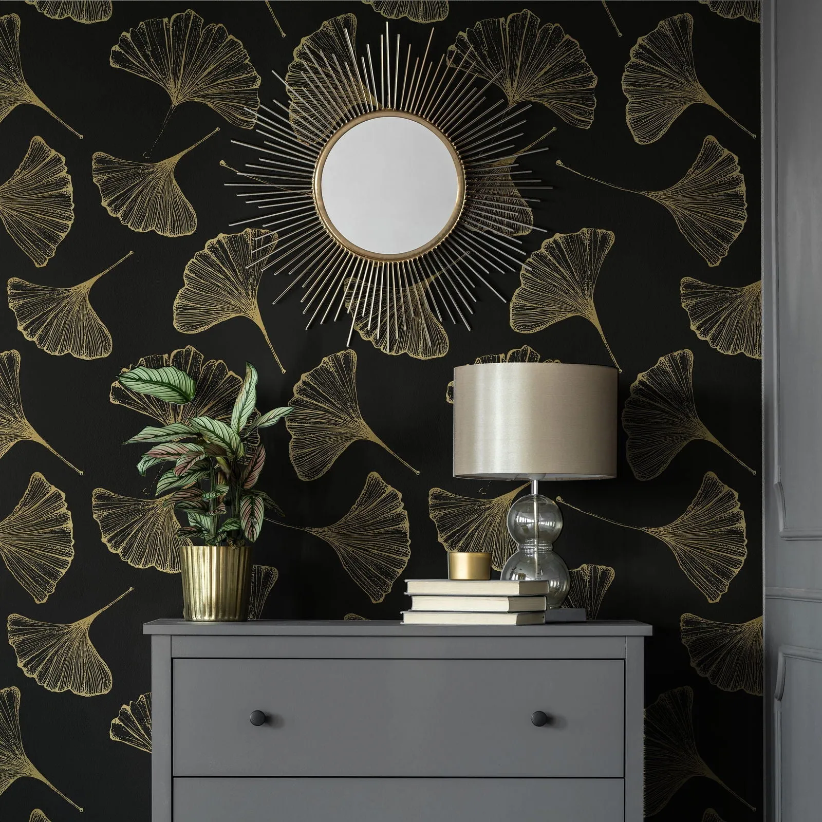 Ginkgo Leaves Wallpaper - Black