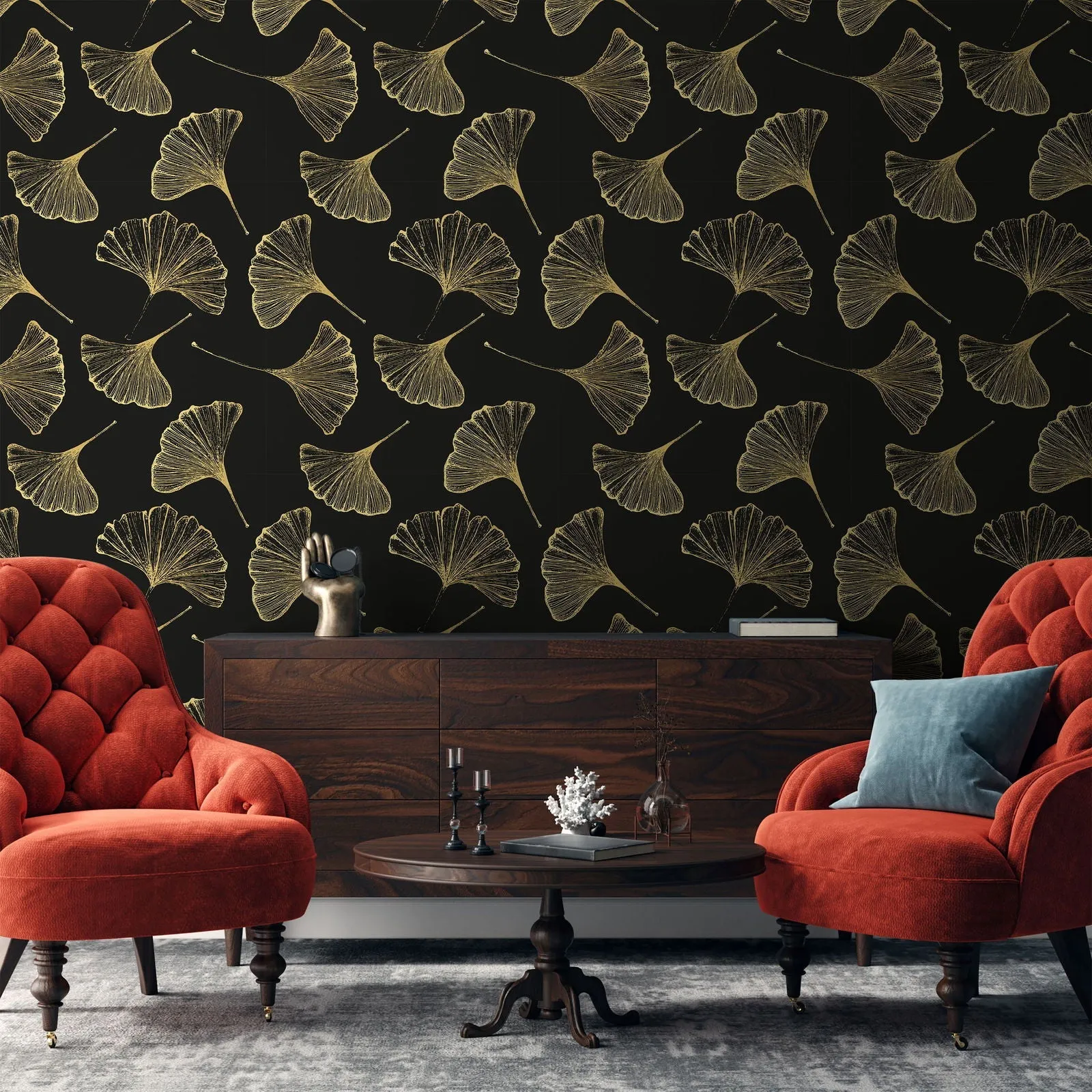 Ginkgo Leaves Wallpaper - Black