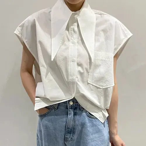 Girlary Simple Solid Color Lapel Women Blouses Loose Large Pocket Design Blusas Short Sleeve Shirts Korean Summer Top for Women