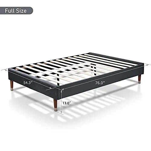 Hoomic 13 Inches Full Size Platform Bed Frame, Velvet Upholstered Mattress Foundation with Wood Slat Support, No Box Spring Needed, Quick and Easy Assembly, Grey