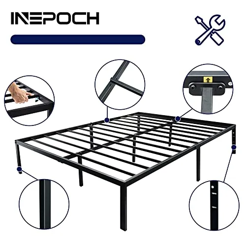 InEpoch 14 Inch Modern Metal Platform California King Bed Frame with Easy Assembly,Noise Free/Anti-Slip/Underbed Storage/No Box Spring Need/Heavy Duty Steel Slat Strong Support,Black