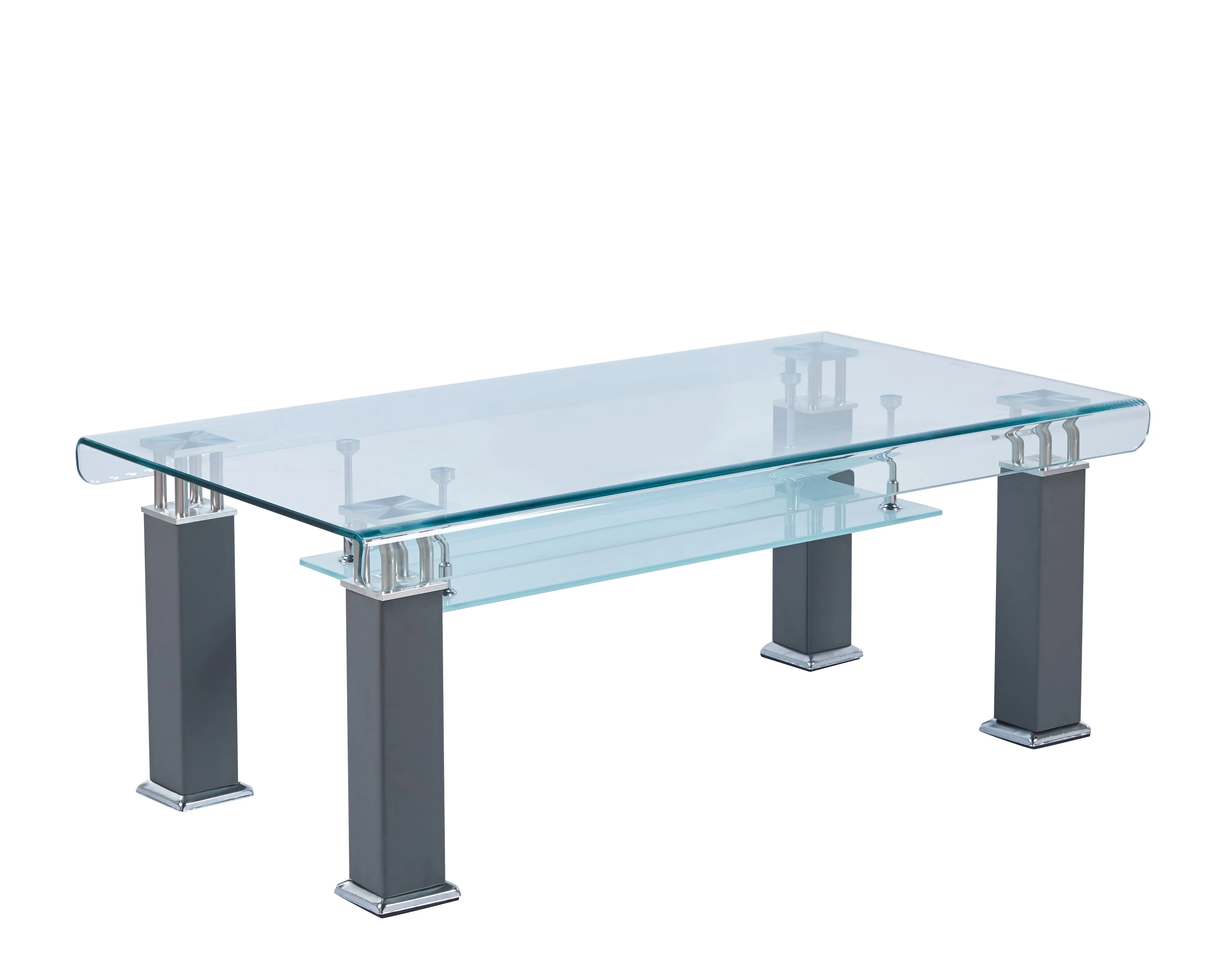 JD3 Modern Glass Coffee Table with Leatherette Accents