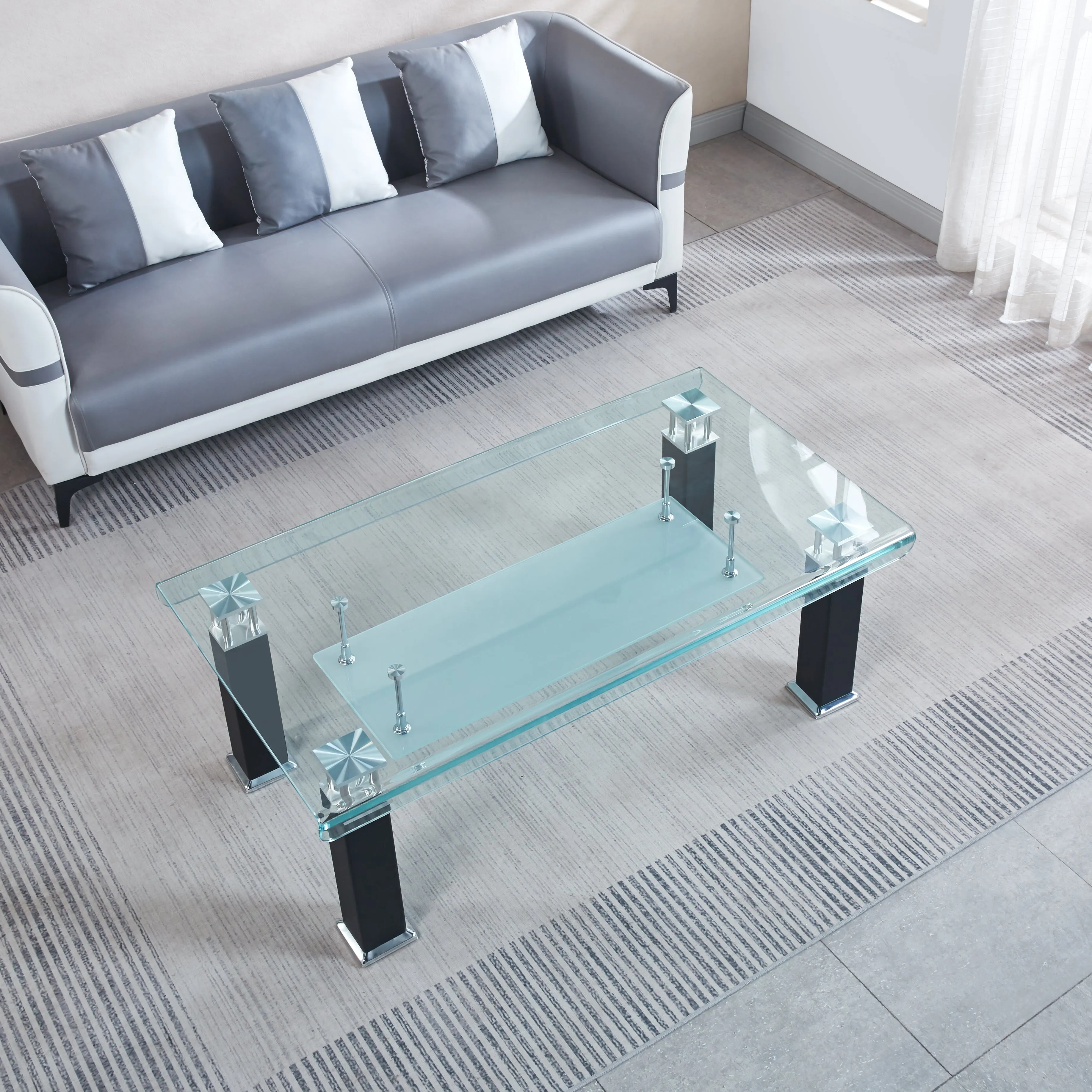 JD3 Modern Glass Coffee Table with Leatherette Accents