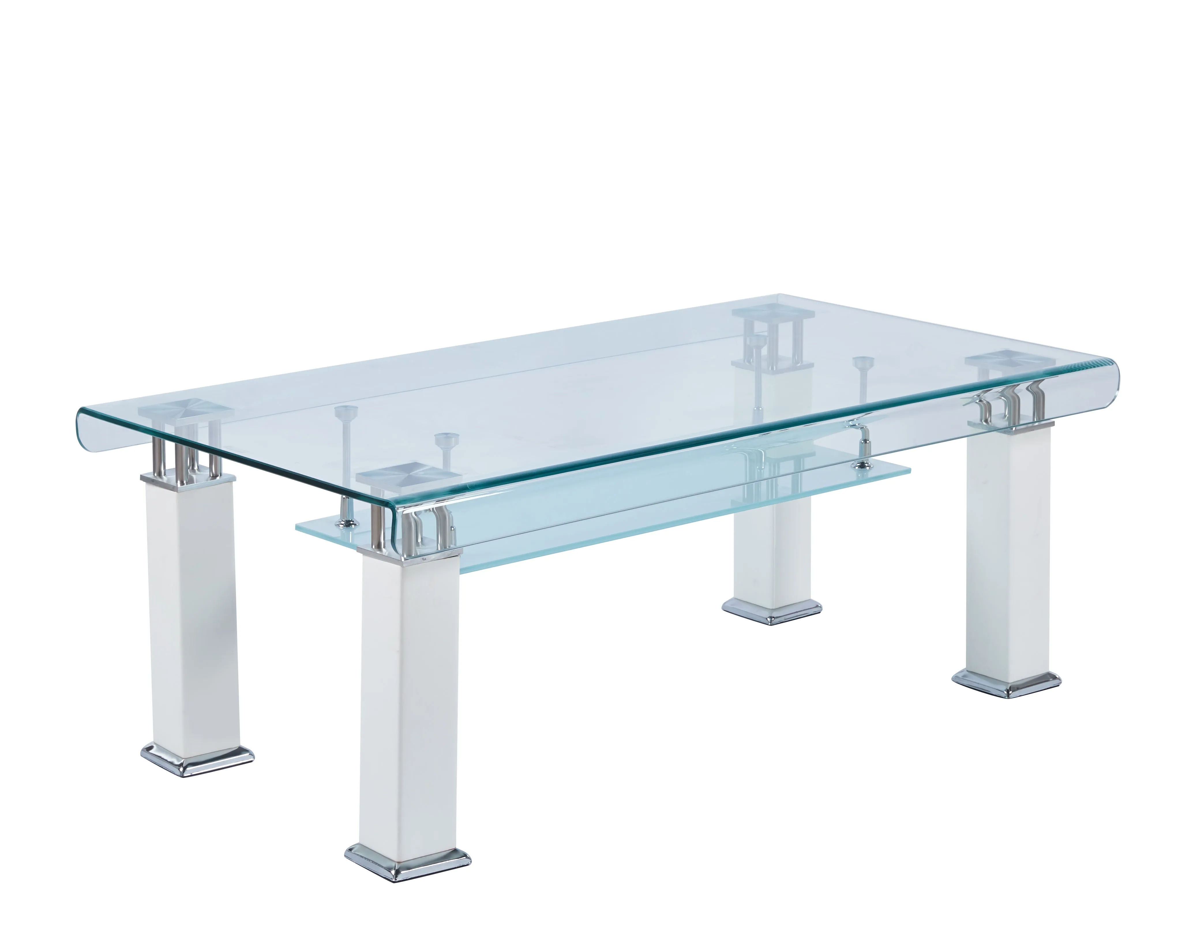 JD3 Modern Glass Coffee Table with Leatherette Accents