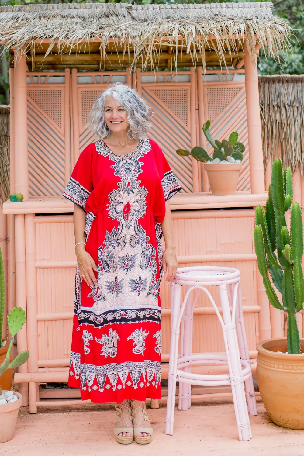 Long Kaftan - Red Batik