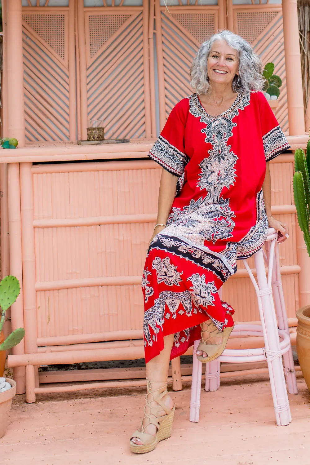 Long Kaftan - Red Batik