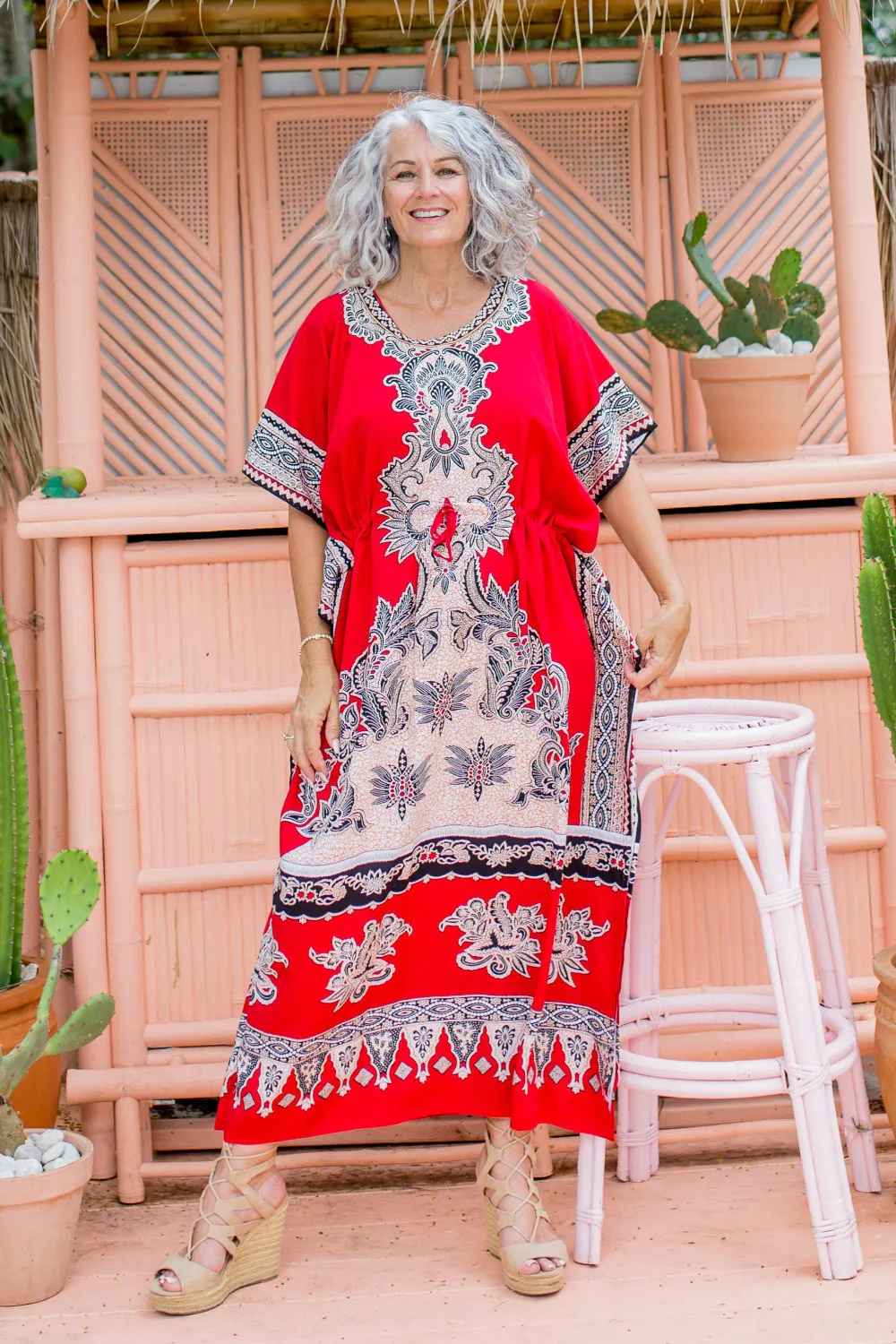 Long Kaftan - Red Batik