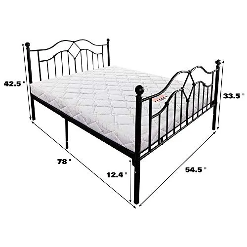 Metal Bed Frame Heavy Duty with Headboard and Footboard Vintage Victorian Style No Box Spring Required (Full)