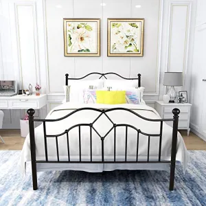 Metal Bed Frame Heavy Duty with Headboard and Footboard Vintage Victorian Style No Box Spring Required (Full)