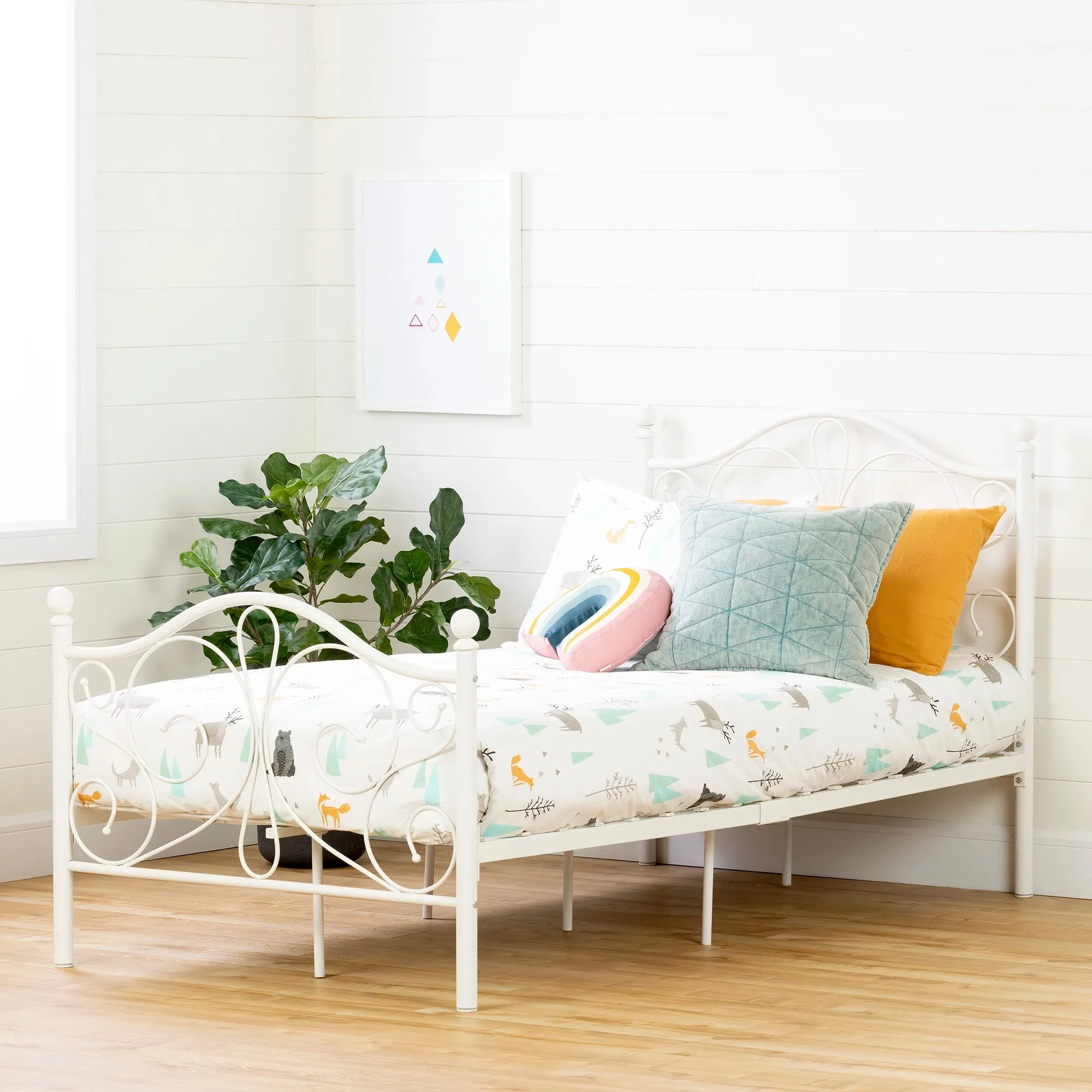 Metal Platform Bed with Headboard and Metal Slats - Country Poetry