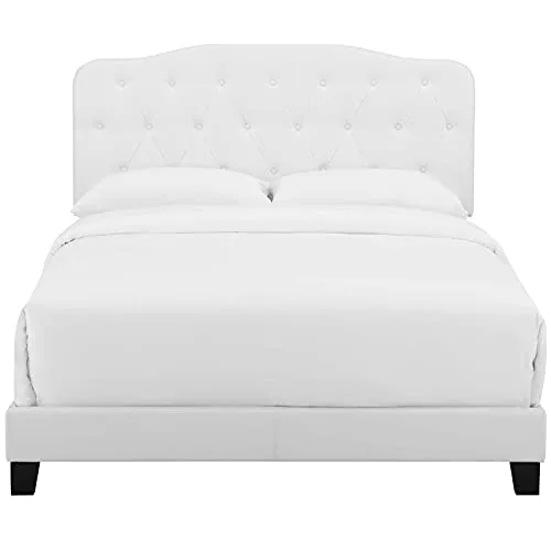 Modway MOD-5993-WHI Amelia Tufted Faux Leather Upholstered King Platform Bed in White