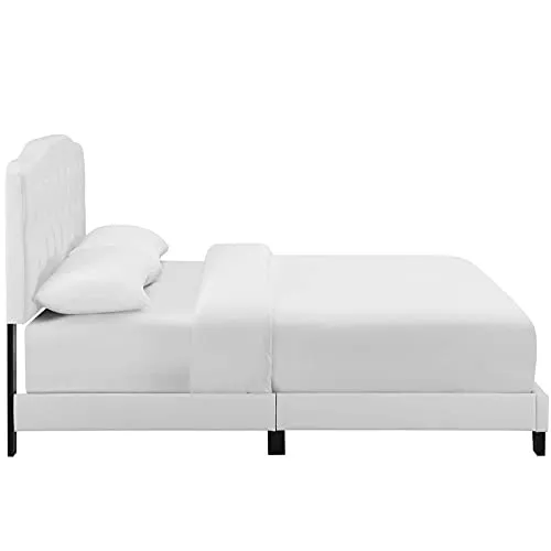 Modway MOD-5993-WHI Amelia Tufted Faux Leather Upholstered King Platform Bed in White