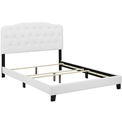 Modway MOD-5993-WHI Amelia Tufted Faux Leather Upholstered King Platform Bed in White