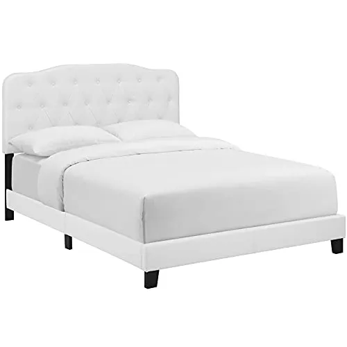 Modway MOD-5993-WHI Amelia Tufted Faux Leather Upholstered King Platform Bed in White