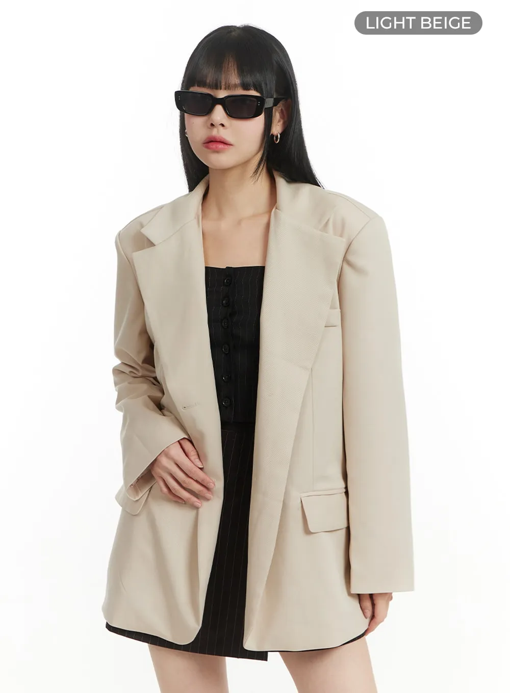 Oversized Solid Pocket Blazer IM406