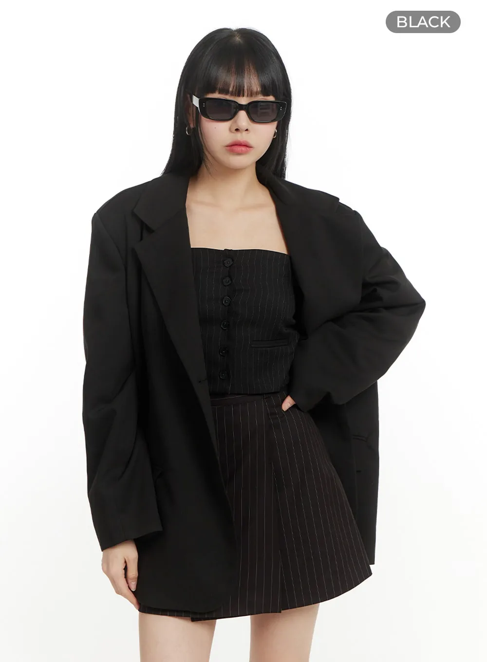 Oversized Solid Pocket Blazer IM406