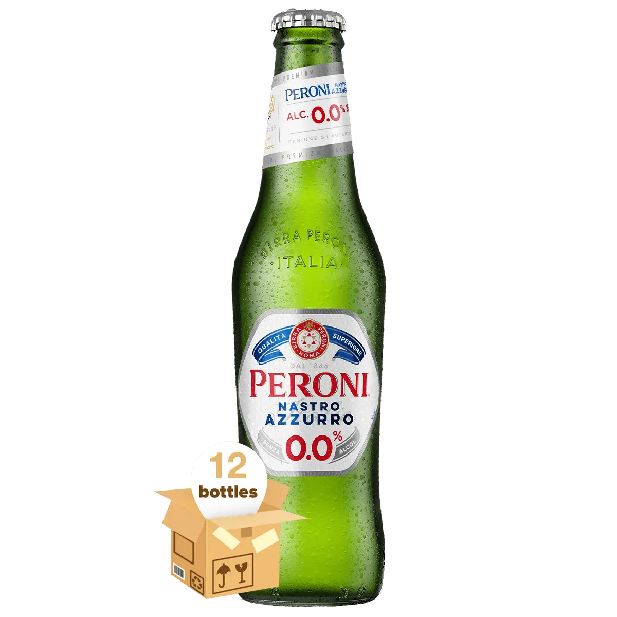 Peroni Nastro Azzurro 0.0% Italian Non-Alcoholic Beer, 12 Pack (12x33cl)