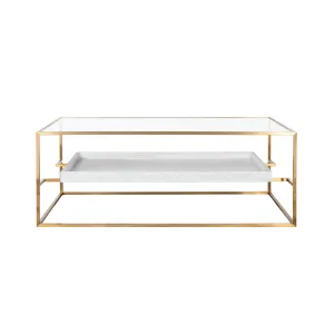 Reagan Coffee Table Antique Brass and White Washed Oak