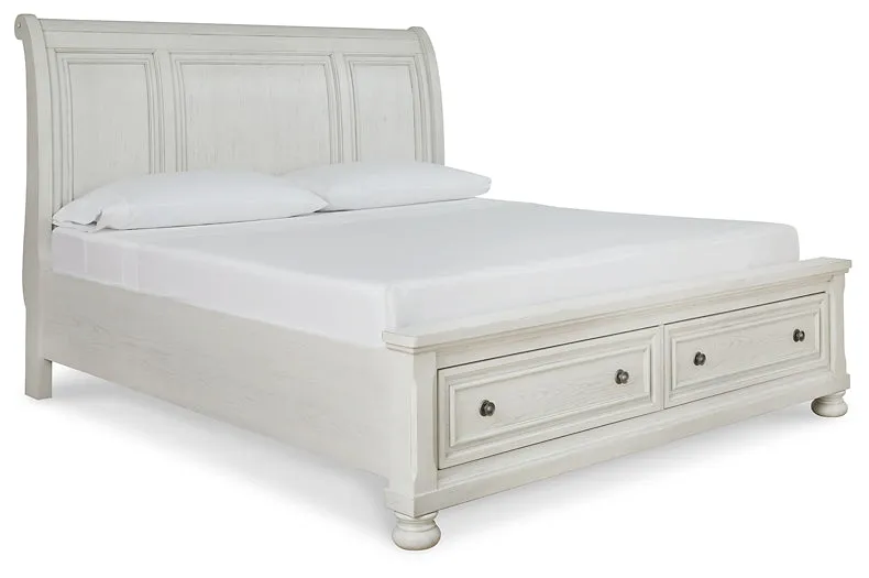 Robbinsdale King Sleigh Bed with Storage with Mirrored Dresser and Chest