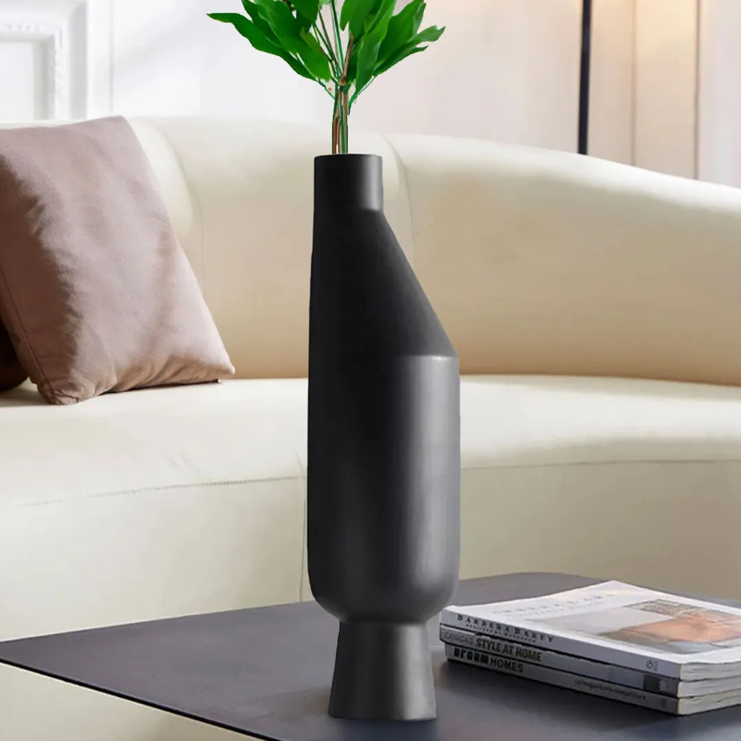 SOGA 14x52cm Ornament Black Minimalist Vases with Narrow Neck Rounded Body for Modern Home Decor