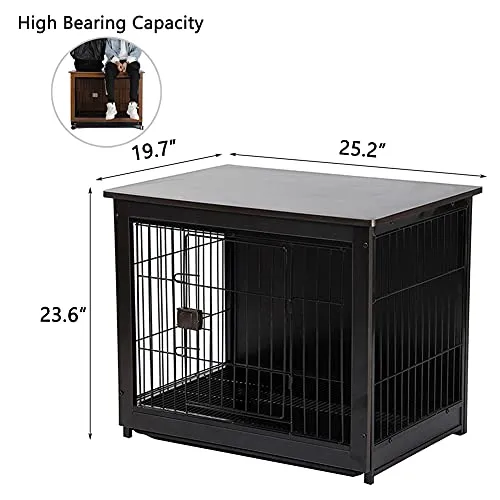 SPRICHIC Pet Cage with Crate Cover - Wooden Wire Dog House, Indoor Kennel, End Table, Night Stand, Small