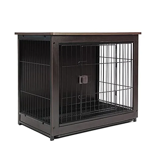 SPRICHIC Pet Cage with Crate Cover - Wooden Wire Dog House, Indoor Kennel, End Table, Night Stand, Small