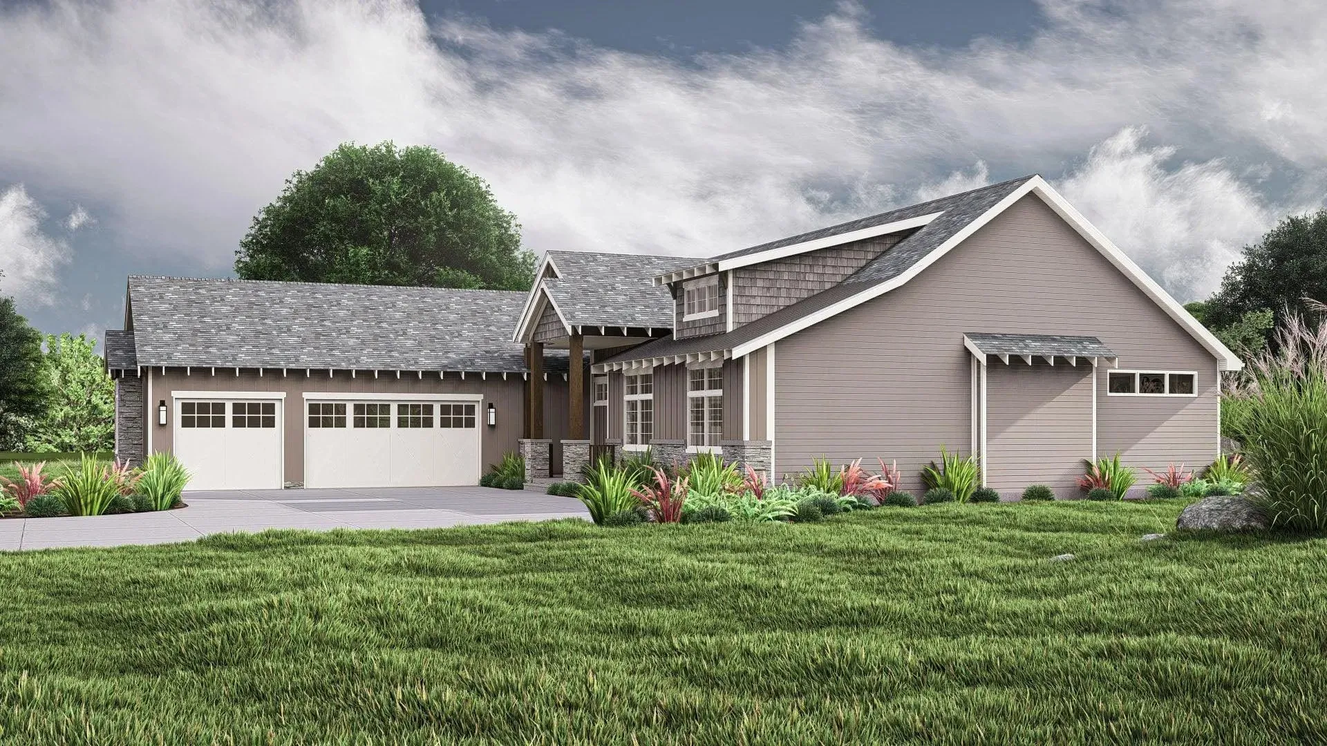 Stylish 3-Bedroom Home Plan with Basement and Courtyard Garage