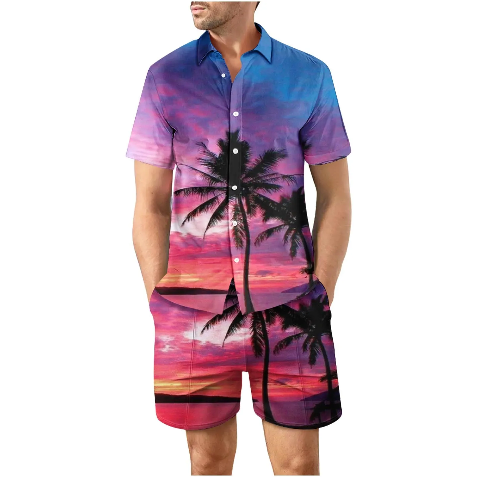 Tropical Sunset 27 Button Up Short Sleeve and Shorts Loose  Set