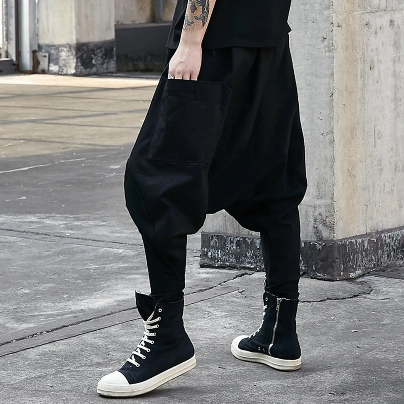 WLS Dark Buttons Crotch Oversized Harem Pants