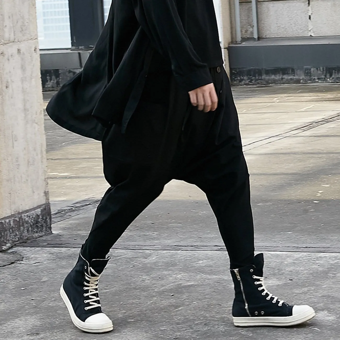 WLS Dark Buttons Crotch Oversized Harem Pants