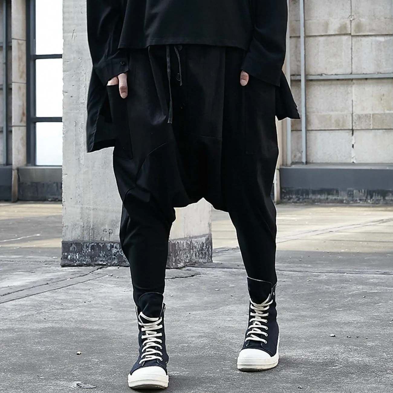 WLS Dark Buttons Crotch Oversized Harem Pants